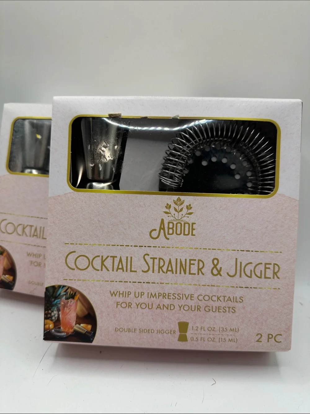 Set of 2 Abode Pink & Silver Cocktail Strainer and Jigger Set - 2 Pack